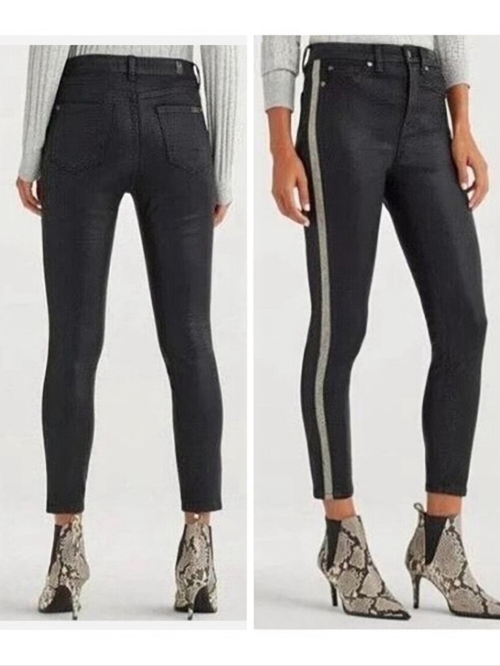 7 For All Mankind Blair(e) Coated Snakeskin Stripe Black Jeans Women's 27 Skinny